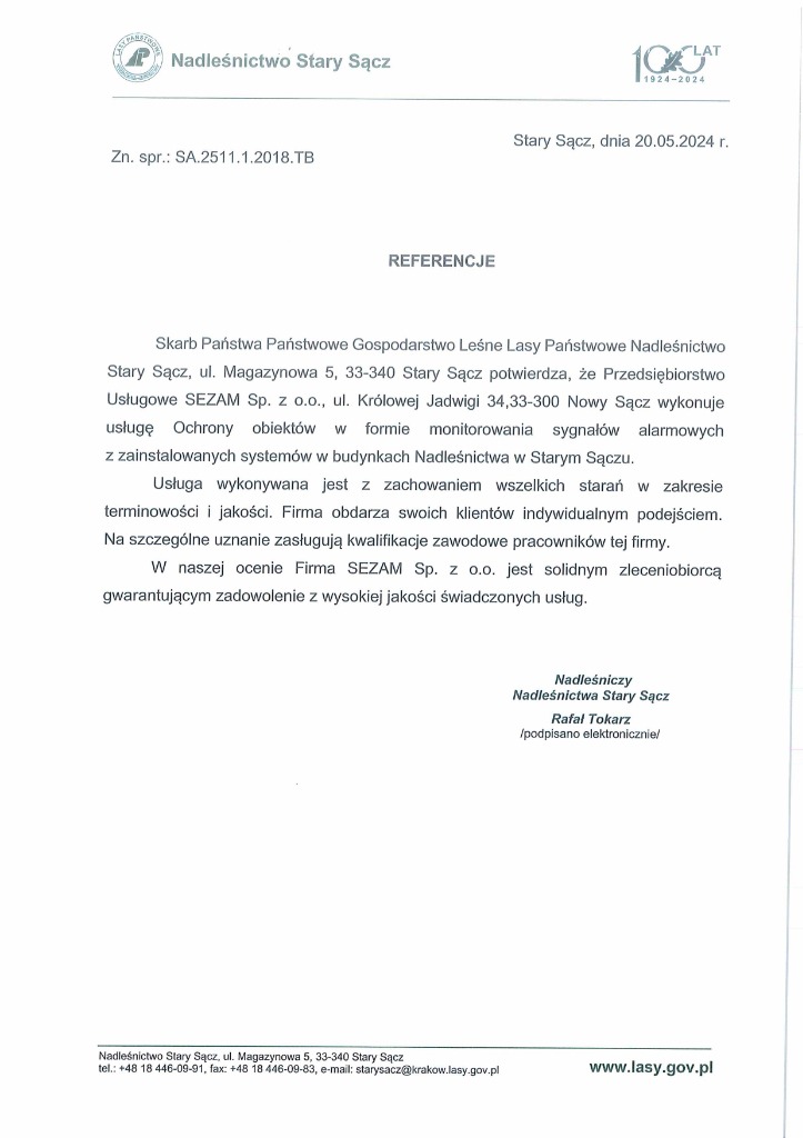 Referencje Nadleśnictwo Stary Sącz dla PU Sezam
