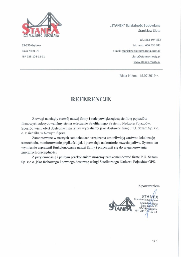 Referencje STANEX dla PU Sezam